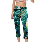 High Waist Capris Compression Leggings for Women, Not See-Through Printed Gym Pants, Suitable for Running, Fitness, Yoga
