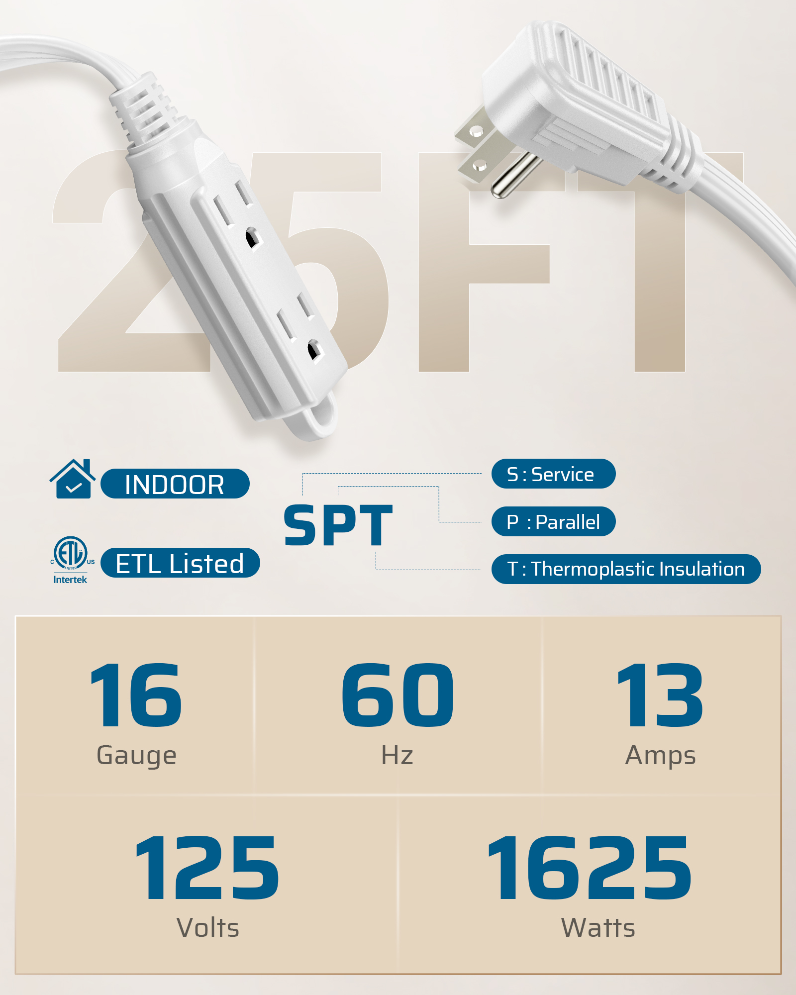 DEWENWILS 25 Ft Flat Plug Indoor Extension Cord photo 3