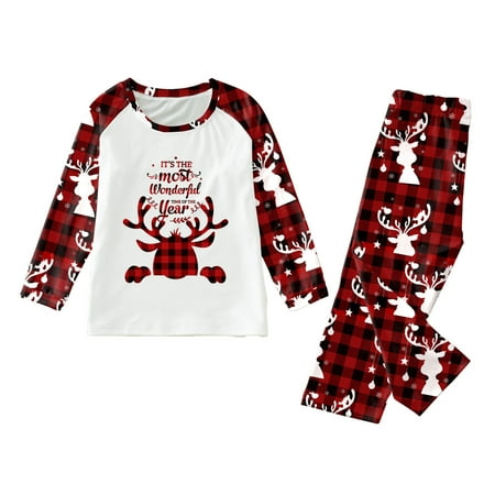 

NECHOLOGY Family Pajamas Short Sleeve Family Pajamas Set Christmas Plaid Print Pajamas Family Plaid Pajamas Pants Suit White 3-4Years