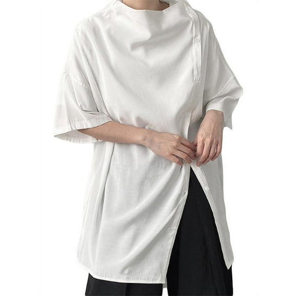 INCERUN Men's Half Sleeve Split Hem Shirts Hip Hop Streetwear Oversized Tops