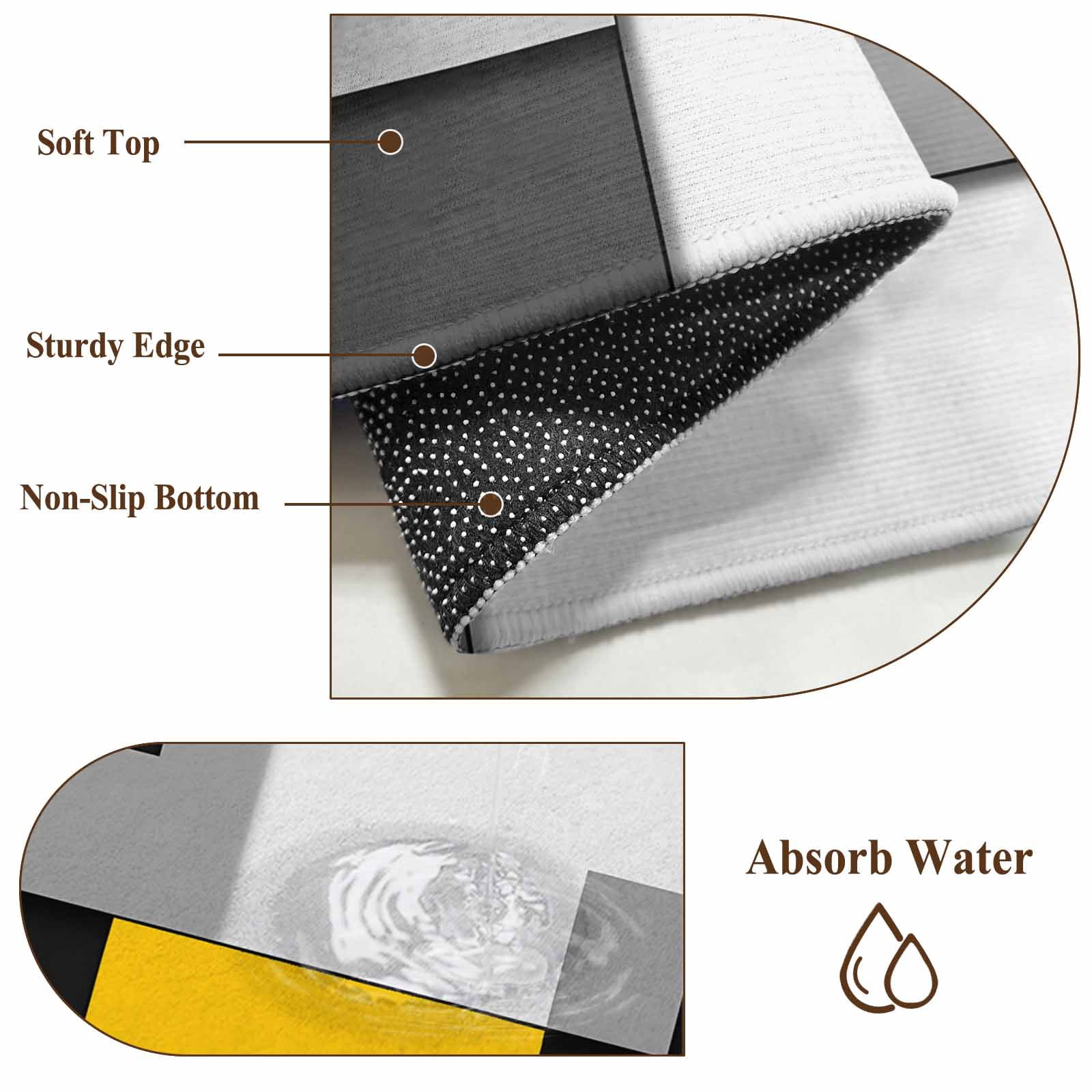 Round Rugs 6 Ft, Yellow Grey Black Geometric Non Slip Area Rugs for Kitchen Bedroom Entryway, Modern Abstract Art Washable Carpet Runner Rug Floor Mats for Bedroom Home Decor