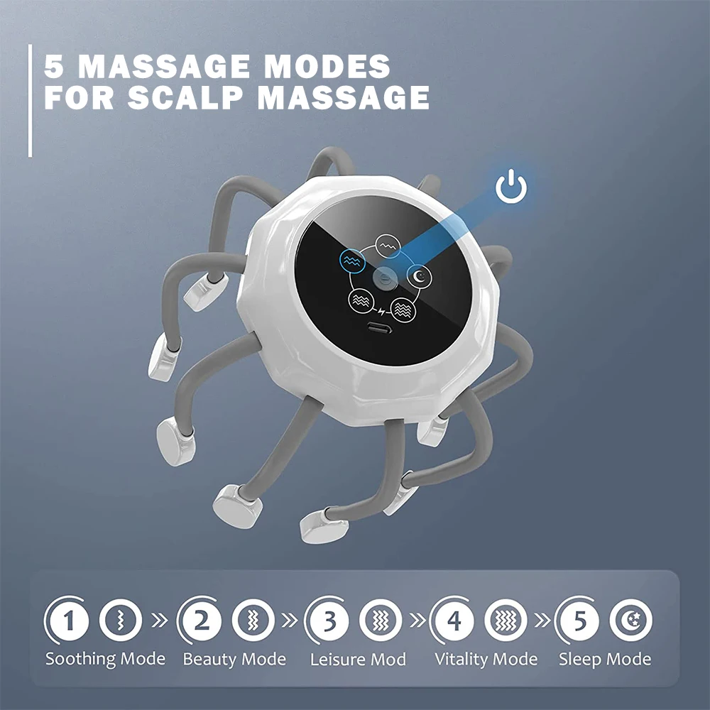 USB Rechargeable Electric Scalp Massager Head Massager Red Light Vibrator Octopus Head Scratcher For Relaxation Stress