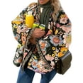 thumbnail image 2 of Yunliwuli Women Winter Loose Quilted Jacket Floral Print Button Down Long Sleeve Padded Coat Warm Outwear, 2 of 10