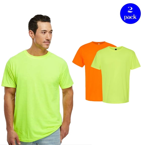 M&O Men's Gold Soft Touch T-Shirt, Hi Vis Casual Work Shirt, Safety Orange and Green Tee, Pack of 2 Size S