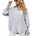 thumbnail image 3 of Womens Striped Button Down Shirts Long Sleeve Tunic Tops Black XL, 3 of 9