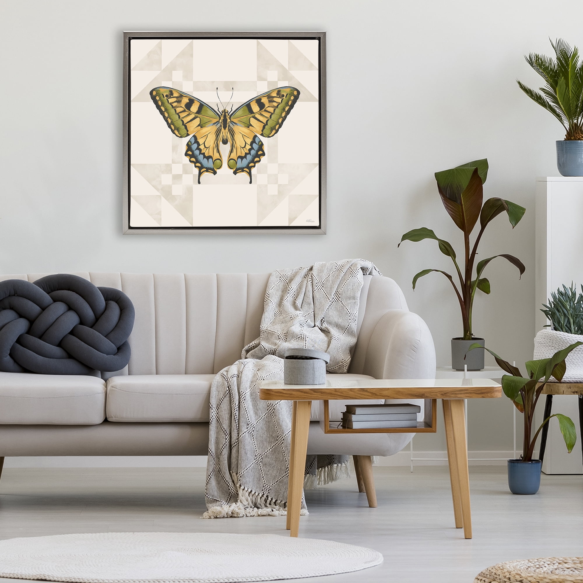 Stupell Industries Green Swallowtail Butterfly Gray Framed Floater Canvas Wall Art, design by Cat Thurman Designs
