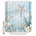 thumbnail image 2 of Turquoise Ocean Coastal Bathroom Curtain 72 Inch Shower Curtain with Hooks, Summer Beach Nautical Coral Starfish Waterproof Polyester Bath Curtain Washable Bathtub Curtain 60''x 72'', 2 of 6