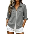 thumbnail image 3 of Women's Shirt Solid Long Sleeve Zipper Blouse Roll Up V Neck Collared Casual Tops with Pocket Vacation Wear Business Outfits, 3 of 8