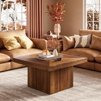 Finmind 35.4" Mid-Century Modern Wood Coffee Table, Square Center Table for Living Room, Rustic Brown