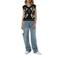 thumbnail image 6 of Douhoow Women Gothic Knit Sweater Vest Skull Argyle Print Knitwear V-neck Pullover Jumper Top, 6 of 8