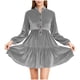 thumbnail image 2 of mfyjkho Vestidos para mujer, Vestido de fiesta de terciopelo con botones, falda abullonada plisada, manga larga y cintura alta para mujer Vestidos festivos para mujer xxl, 2 of 8