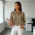 thumbnail image 6 of 3/4 Sleeve Button Collar Polo Shirts for Women Soft Breathable Dressy Casual Blouses Khaki S, 6 of 9