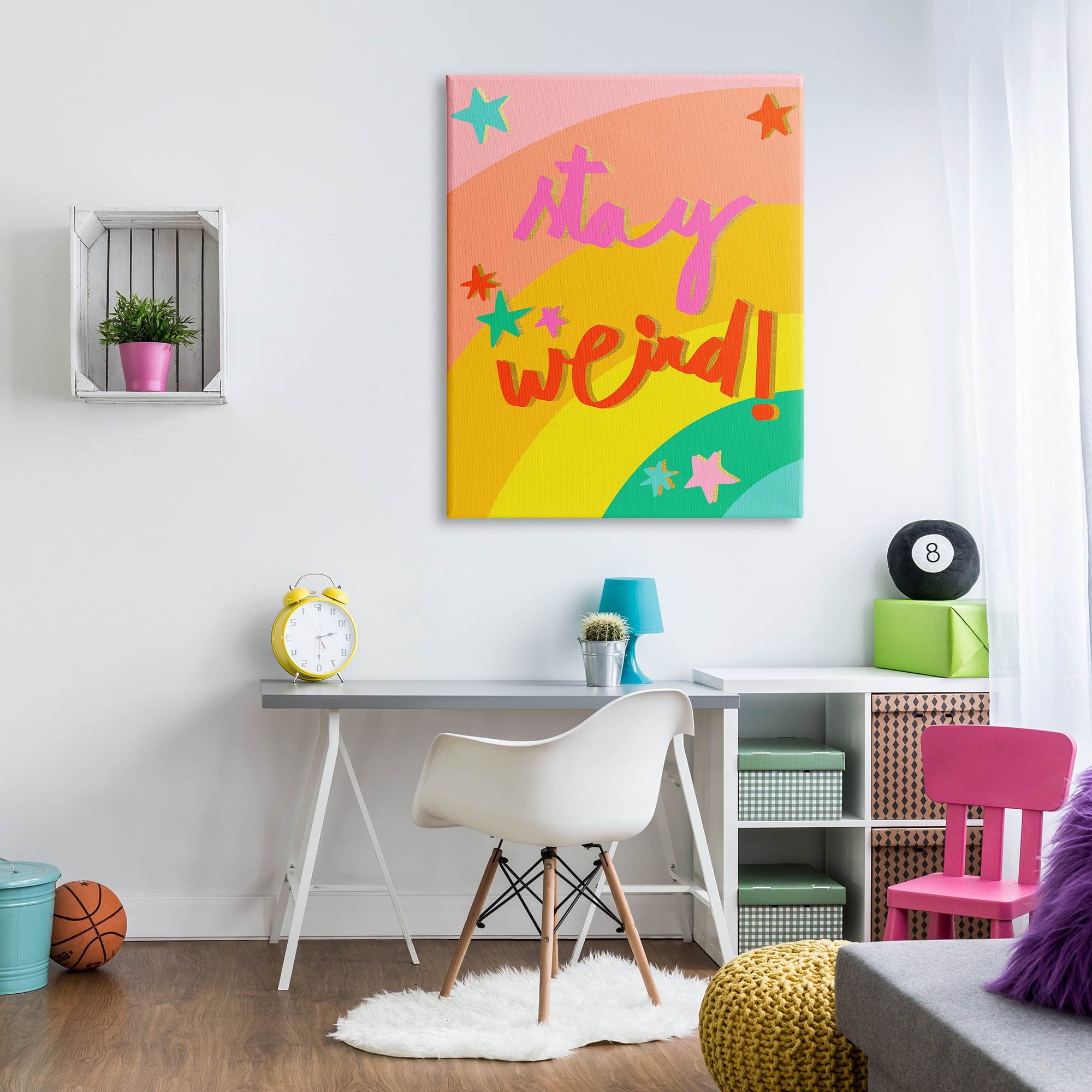 Stupell Industries Stay Weird Rainbow Stripes Inspirational Painting Gallery Wrapped Canvas Print Wall Art, 36 x 48