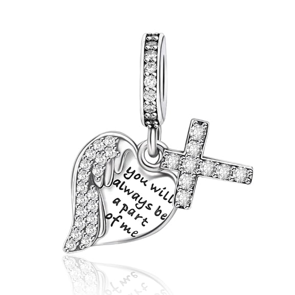 ROSIANNA 925 Sterling Silver Charm for Bracelets Heart-Shaped Cross Dangle Charms Women Bracelet Charm