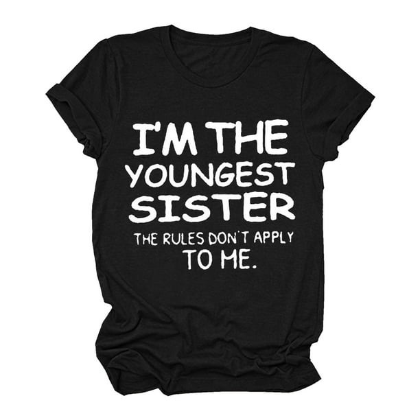 Gibobby Camisetas Mujer Baratas Manga Corta Camiseta informal con estampado de letras y manga corta para mujer Camisetas para mujer(Negro,CH)