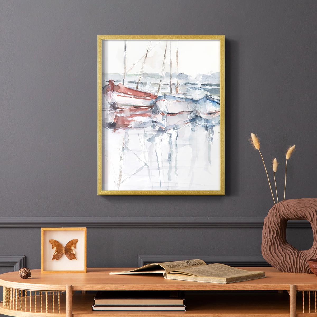 Watercolor Harbor Study II Framed Print in Gold Solid Wood 22 x 28 Framed Print