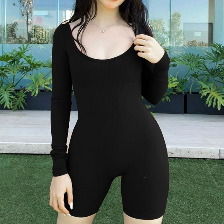 YYDGH Women Yoga Rompers Workout Ribbed Sleeveless Sport Jumpsuit Black S