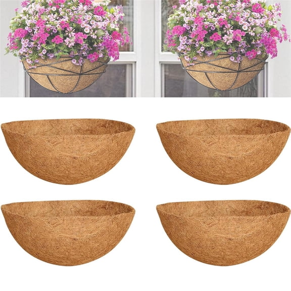 HYG Half Round Coconut Fiber Liner 4 Pcs Natural Coco Liners for Hanging Basket 14 inch Flower Planter Replacement for Outdoor Garden Planting