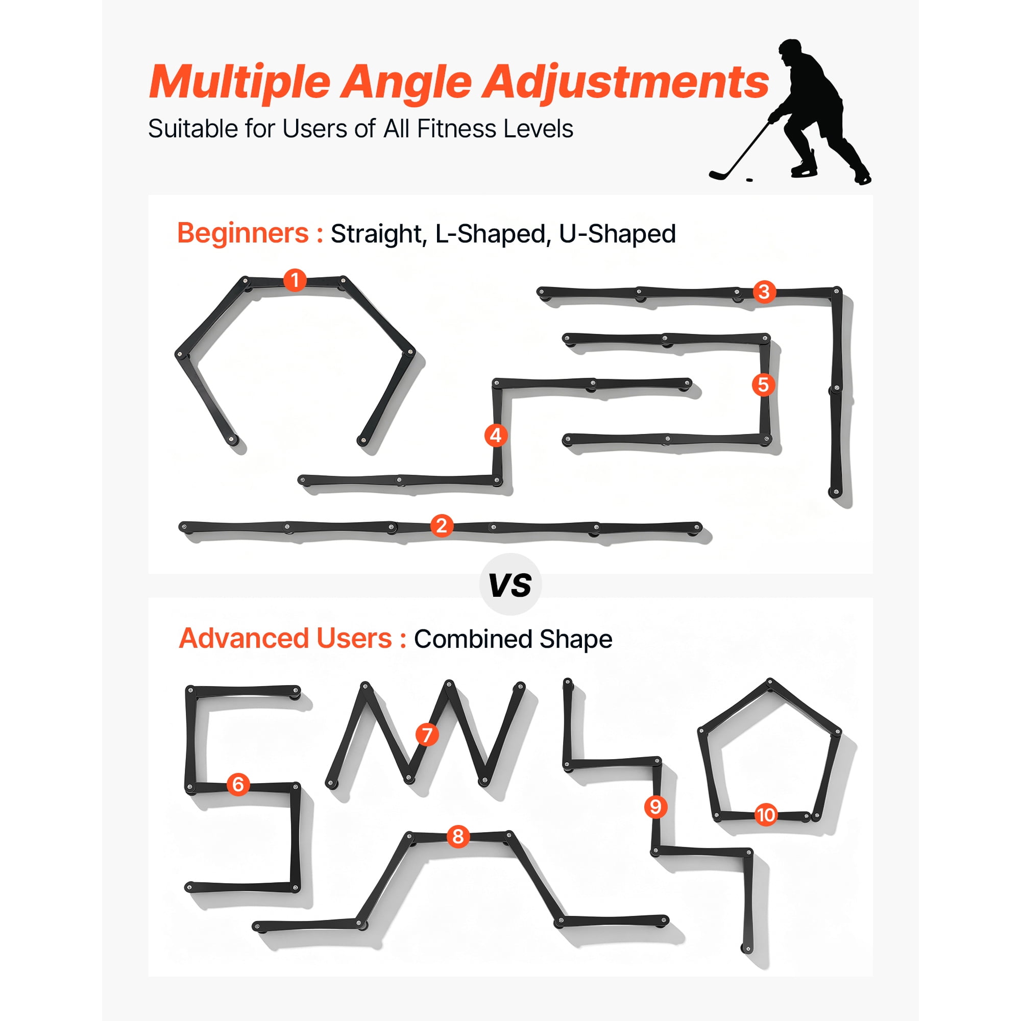 KFFKFF Adjustable 5-Section Hockey Stick Handling Trainer, Portable On/Off Ice Tool for Puck Control, Reaction Time, and Hand-Eye Coordination