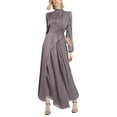 thumbnail image 2 of Womens Dresses Women's Fall And Winter Round Neck Color Blocked Loose Elegant Long Sleeved Slim Waistband Retro Maxi Dress for Women Purple S-2XL, 2 of 4