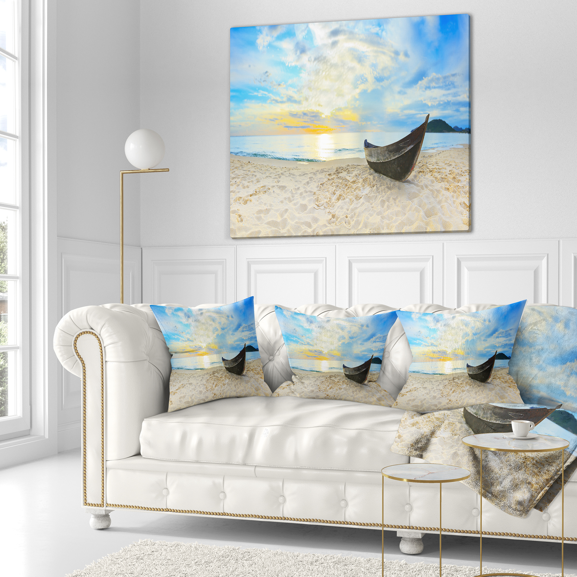 Designart Calm Beach Panorama - Photography Throw Pillow - 16x16