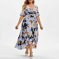 thumbnail image 5 of Brnmxoke Plus Size Wedding Guest Maxi Dress for Curvy Women Summer Casual Floral Empire Waist V Neck Short Sleeve Long Cocktail Dress 2025 Blue,XXXL, 5 of 8