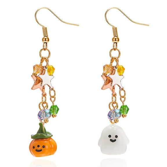 AOOOWER Halloween Tassels Earrings With Pumpkin And Specter Charm Orange Fashion Dangle Ear Hook Jewelry For Fashion Women