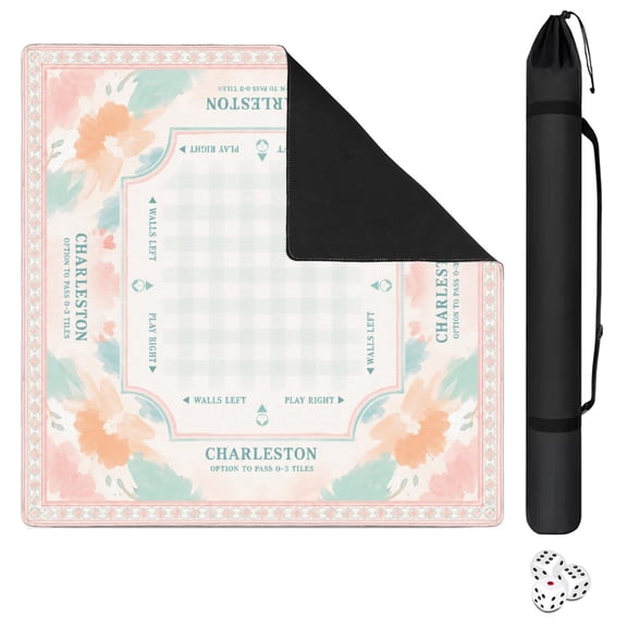 Mahjong Mat for Table 31.5" x 31.5" Pink Peach Floral Watercolor Anti Slip Noise Reduction Padded Board Game Table Mat for American Mahjong with Carrying Bag