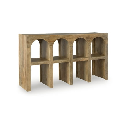 Signature Design by Ashley Luzmanacy 4-Shelf Console Table, Natural Brown Solid Mango Wood Sofa Table