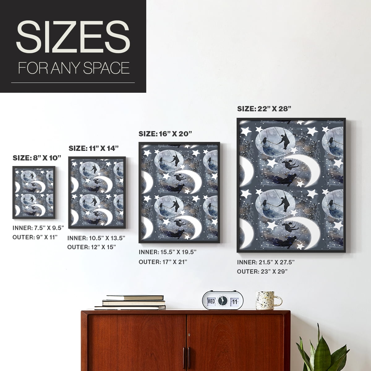 Celestial Love Collection E Framed Print in Black Solid Wood Framed Print No Nail Hanging