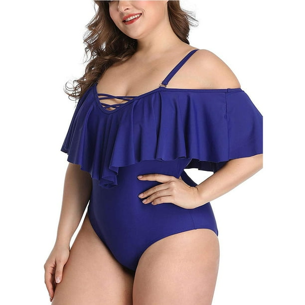Trajes de baño de una pieza con hombros descubiertos de talla grande para mujer Trajes de baño con control de barriga Trajes de baño Adepaton HMHZ262-22