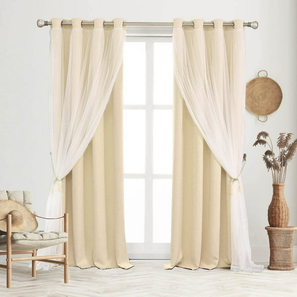 Juego de cortinas Sofjagetq Biscotti, color beige, 132 x 244 cm, opacas transparentes