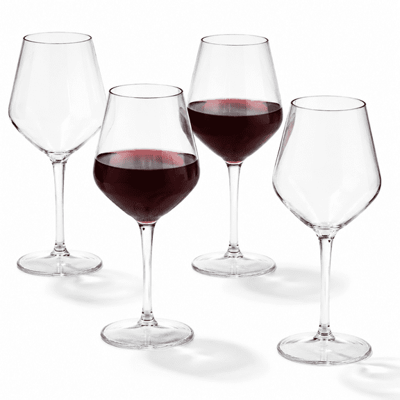 Set Of 4 Unbreakable Stemmed Plastic Wine Glasses, 16 Oz Reusable Outdoor Goblets