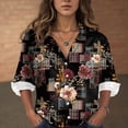 thumbnail image 2 of Towmus Button up Shirts for Women Casual 3/4 Sleeve Shirt Lapel Fall Tops Basic Tees Floral Dressy Blouses with Pockets, 2 of 5