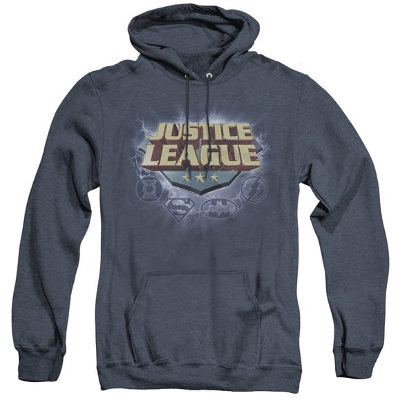 JLA Justice League Storm Logo Adult Heather Hoodie Sweatshirt Navy