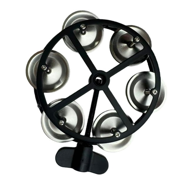TISHITA Hi Hat Tambourine Compact with Metal Jingles for Concert Kids Adults Parties black silver