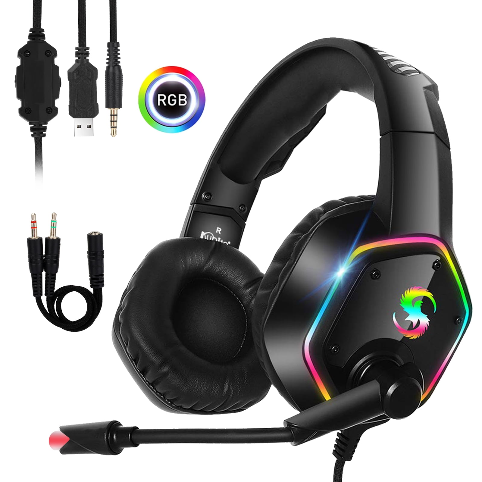 Gaming Headset with Mic for Xbox One PS4 PS5 PC Nintendo Switch Tablet Smartphone, Headphones Stereo Over Ear Bass 3.5mm Microphone Noise Canceling LED Soft Memory Earmuffs - Walmart.com