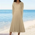 thumbnail image 2 of biudgviw Beach Dresses for Women Casual Long Sleeve V Neck T-Shirts Dress Fall Lounge Flowy Solid Color Midi Dress, 2 of 5
