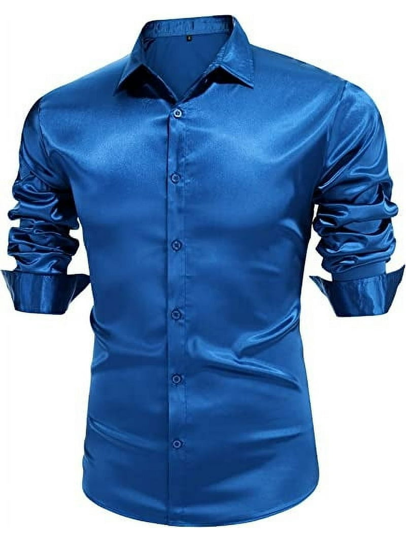 dress shirt royal blue Hisdern Men's Royal Blue Short Sleeve Business Casual Shirt with Splicing 2XL main image 1