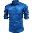 thumbnail image 2 of Mens Silk Shirts Long Sleeve-Luxury Shiny Silk Satin Party Dress Shirt Button Up Casual Muscle Fit for Men(Royal Blue,S), 2 of 5