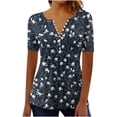 thumbnail image 3 of TaTaai Women's V-Neck Printed Top, Soft Cotton, Relaxed Fit Short Sleeve, Button Accent Ruching, Pullover Style, Casual Daily Wear Spring Summer Multi-Color Options Gift, 3 of 5
