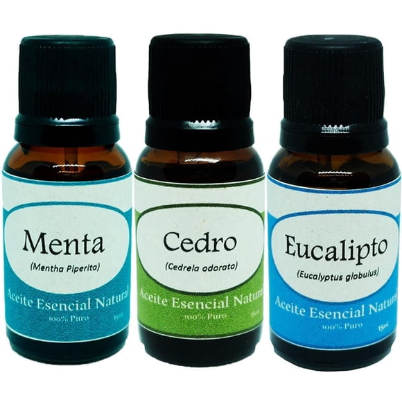 Pack de 3 aceites esenciales naturales Krisamex menta cedro y eucalipto 15 ml c/u