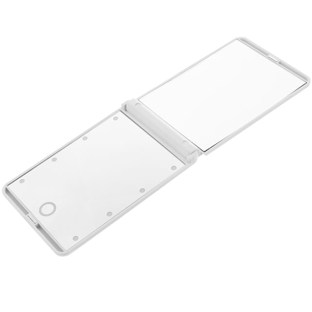 Espejo de maquillaje LED plegable cuadrado con luz y espejo de mano de dos caras
