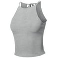 thumbnail image 2 of A2Y Women's Solid High Neck Racer-Back Cotton Spandex Crop Top Heather Grey M, 2 of 6