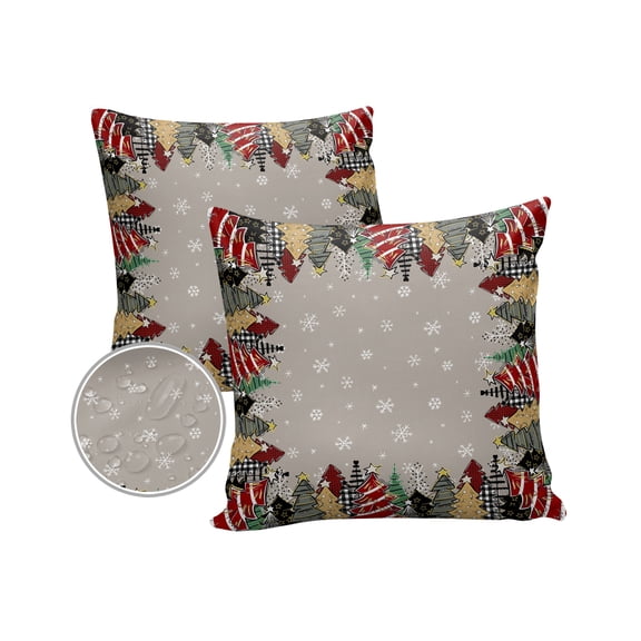 Pack of 2 Outdoor Pillow Covers, Christmas Eve Winter Forest Buffalo Plaid Striped Xmas Tree Waterproof Square Throw Pillowcase Cushion Decorative Pillow Covers for Couch Patio Tent, 20x20 in