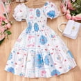 thumbnail image 2 of MEZZALL Toddler Girls' Smocked Floral Dress Short Sleeve Princess Dress With Ruffled Hem For 3-8 Years 4-5 Years Lovely Kids Wear, 2 of 9