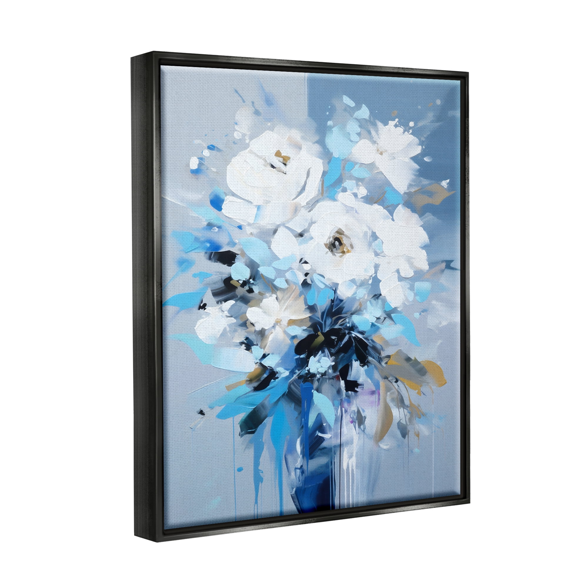 Stupell Industries Flower with Modern Drip Botanical & Floral Painting Black Floater Framed Canvas Art Print Wall Art, 25 x 31