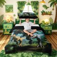 thumbnail image 2 of meiyoeat Jungle Dino Wildlife Twin Duvet Cover for Boys Kids Men, Dinosaur Family Twin Bedding, Green, Black Reversible, 2 Pieces, 1 Duvet Cover and 1 Pillowcase, 2 of 6
