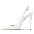 thumbnail image 3 of FSJ Women High Heels Pointed Toe Slingback Pumps Ankle Strap Stiletto Sandals Slip On Office Lady Party Dressy Shoes Size 10 White, 3 of 4