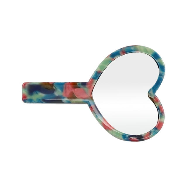 1 Pc Espejo de Mano en Forma de Corazón para Negocios, Viajes, Gimnasio, Salón de Belleza, Espejo de Acetato de Aluminio en Color Púrpura y Rosa